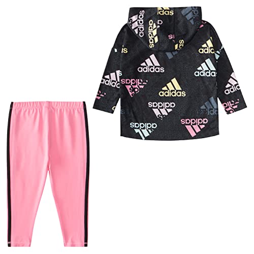 Adidas Girls' Long Sleeve Hooded Top And Graphic Tights Set, Black With Multicolor, 24 Months #TOP1