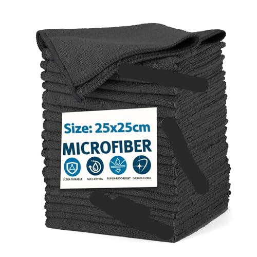 CHYLMAPHEN Cleaning Cloths 2/6/12/20PCS Microfiber Cleaning Cloth Absorbent Towel for Wash Car Housework Clean Kitchen Rags Household Tools(25x25cm-black,12PCS)