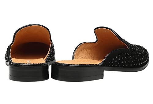Elanroman Mens Slip On Mules Fashion Drilling Rhinestones Low Heel Flats Suede Leather Loafers Shoes Black Us 11 #TOP4