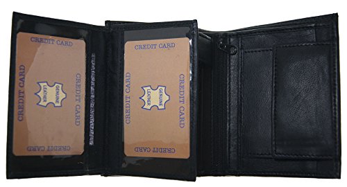 Men's Leather Big Hipster Bifold Trifold Wallet, Black with Organza Gift Bag, Black, One Size4