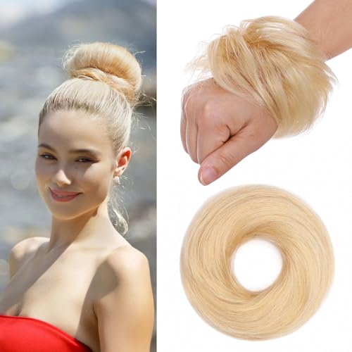 MY-LADY Chignon Finto Lucente - Posticcio in Fibra Umana con Fissaggio Elastico per Stile Giornaliero (17g, Biondo Platino)