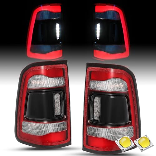 SOCKIR Tail Light Assembly LED Without Blind Spot Type Compatible With 2019-2024 Dodge Ram 1500, Rear Brake Light Tail Lamps Replacement Smoke LED Brake Lamp Driver Passenger Side