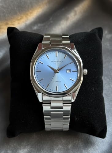 Image of AMERICANVIBER Mens Analog Quartz Watch, Stainless Steel Bracelet, Date Display Chain Watch for Men