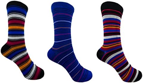 Inside the Box Gifts Bamboo Socks for Men Luxuriously Soft Quality Socks Men's Gift Box Mix of Socks Pack of 3 - Classic Striped Autumn Red, Mustard, Blue