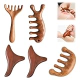 DASHUI 5 Stück Massagestab Holz Set, Guasha Rod Massagekamm Set, Triggerpunkt Drücker Set Zur Muskelentspannung Geeignet für Füßen, Nacken, Rücken und Armen