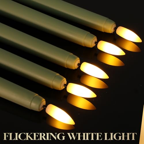Image of Handepo 48 Pack Flameless Taper Candles Realistic with Flickering Candlelights Plastic 11 Inch Last Long Battery Operated Window Candlestick for Halloween Christmas(Sage Green)