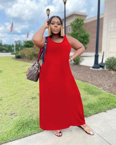 Image of TOPSRANI Womens Plus Size Maxi Dresses for Women Oversize Casual Short Sleeve V Neck Loose Plain Solid Trendy Summer Dress