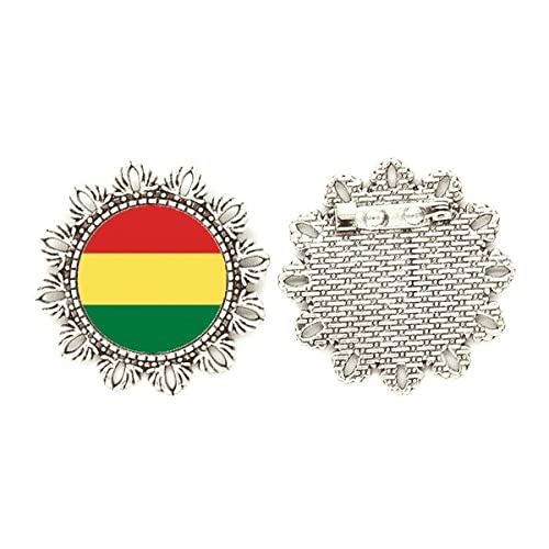 Broche de plata de la bandera de Bolivia tamaño medium con acabado pulido