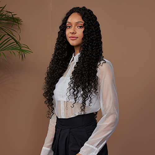 Noble Star Long Curly Lace Front Wigs 30 Inches Middle Part Hd Lace Front Wigs With Baby Hair Super Soft Bio Hair Synthetic Wigs For Women 130% Density (Natural Black) #TOP1