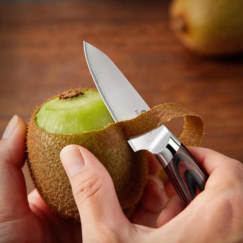 Image of imarku Paring Knife 3.75 Inch, Japanese High Carbon Stainless Steel Fruit Knife, Ultra Sharp Small Kitchen Knife for Peeling Fruits Cutting Veggies, Ergonomic Pakkawood Handle