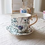 Kapazität: 200 ml ~ 400 ml zipkp Golden Edge Blumen In Voller Blüte Asymmetrische Imperial Style Kreative Keramik Tasse/Untertasse Kaffeetasse Nachmittagsteetasse/Untertasse-Beeren_Und_Gras
