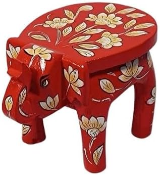 Wooden Hand Painted Flower Elephant Stool for Corner Home Decor/for Small Statues/Gift Item, red Color