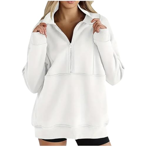 MaMiDay 3/4 Zip Pullover Womens Quarter Zip Pullover Women Mock Neck Oversized Sweatshirts Casual Trendy Workout Hoodies Fall Fashion Outfits White