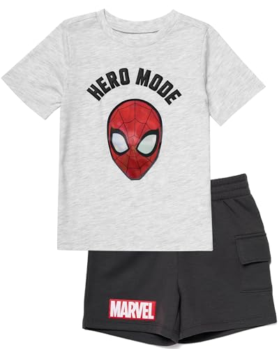 Image of Marvel Spider-Man Boys T-Shirt and Shorts Outfit Set - Holographic Shirt featuring Hulk, Captain America & Superheroes