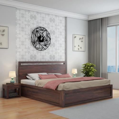 Image of Wooden Queen Size Hydraulic Bed for Bedroom | Solid Sheesham Wood Double Bed Cot Bed with Storage | Walnut Finish