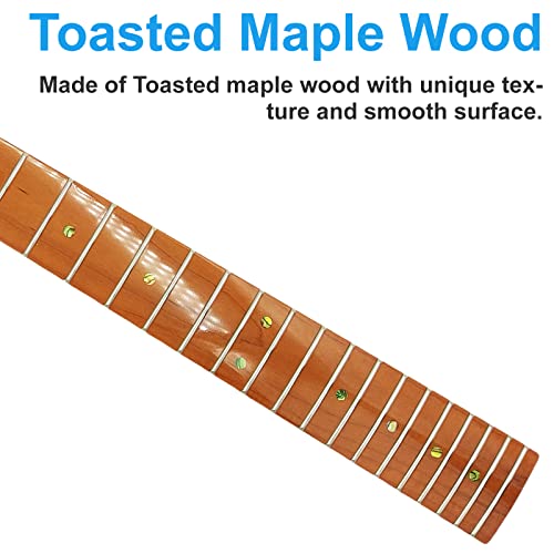 22 Frets Tl Canadian Roasted Maple, Clear Gloss Electric Guitar Neck, Skunk Stripe Back Inlay, 14" Fretboard Radius, Bone Nut #TOP4