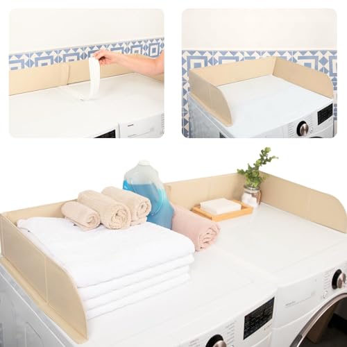 Laundry Guard with Gap Cover - Prevent Clothes from Falling Behind - Adjustable Magnetic Laundry Guard for Front Load Washer and Dryer - Laundry Room Essentials for Moms College Dorm Rooms (Cream)