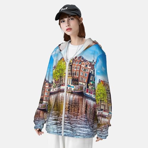 Amsterdam Netherlands Men'S Women'S Sun Protection Hooded Jacket Summer Fashion Sun Protection Hoodie Shirt4
