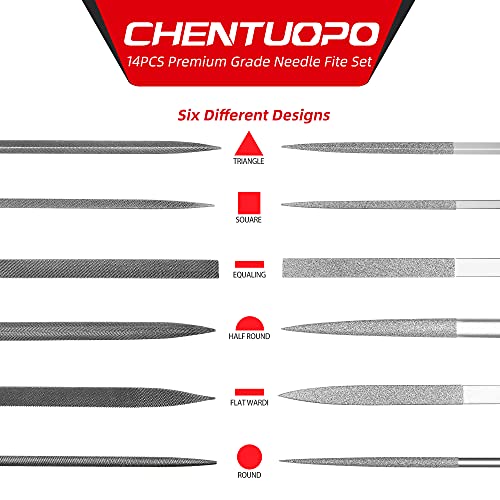 CHENTUOPO Small File Set, Needle Diamond Files 14PCS, 6 Steel Files & 6pcs Jewlers for Precision Metal File Work, Wood, Jewelry, Model, DIY and Nearly All Uses. Free Bonus: Cutter by CHENTUOPO - Image 3