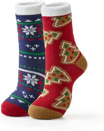 Snuggle Sac Christmas Cabin Fuzzy Slipper Socks for Women Ultra Soft Cozy Winter Socks 2 Pairs Christmas Gifts