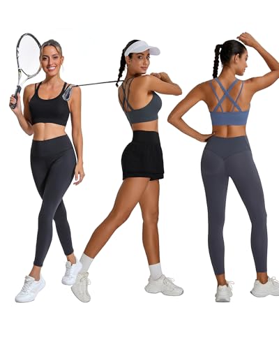Image of Sports Bras for Women HIigh Support, Criss-Cross Back Padded Strappy High Impact Sports Bras for Women Large Bust