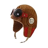 Wokuaile Gorro de Aviador para Niños Sombrero de Invierno con de Gafas de Protección Gorro Cálido Marrón