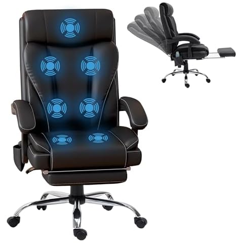 Massage Office Chair, Reclining Office Chair with Footrest, Ergonomic Office Chair with Lumbar Support, High Back Executive Office Chair, Height and Armrest Adjustable,300 Capacity Cover