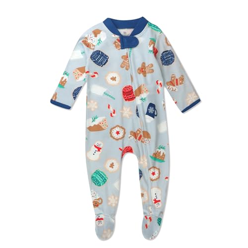 Image of HonestBaby Sleep and Play Footed Holiday Pajamas One-Piece Sleeper Zip-front Organic Cotton PJs Baby Boys, Girls, Unisex, Everything Nice, 3-6 Months