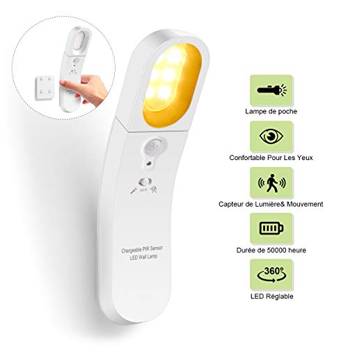Lampe de Lecture, Chenci Veilleuse Led Lampe de Chevet pour Enfants Lampe de Placard Détecteur Mouvement,3 Modes,Duree 5h,USB Rechargeable,Blanc Chaud, Confortable pour les Yeux