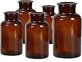 5 Pieces Amber Glass Vases. 7.9x4 in and 6.3x3.2 in Apothecary Jars. Decorative Bottles, 3 M and 2 L...