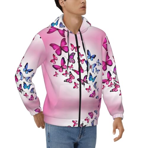 Sweat à capuche homme papillons roses idéal pour vos sorties urbaines décontractées