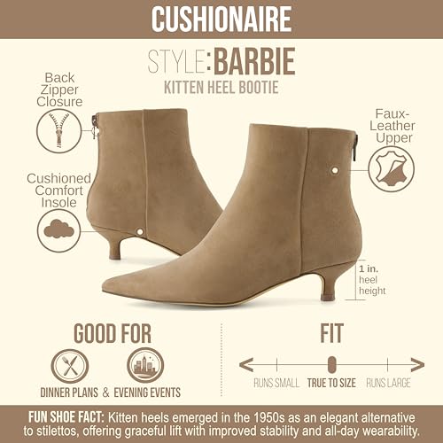 Image of CUSHIONAIRE Women's Barbi Pointed Toe Kitten Heel Bootie - Soft Vegan Leather, Memory Foam, Wide Widths, and Back Zipper