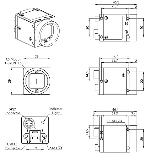 Image of USB3.0 2.3MP Machine Vision Industrial Camera Global Shutter Monochrome | HT-SUA202GM-T Area Scan Sensor 2 /3 inch C-Mouth Supports Windows and Linux SDK 1920x1200 165fps