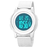 OLAZONE Womens Large Digital Watches Simple Ultra-Thin Minimalist Sports Waterproof with Rubber Strap Wrist Watch for Womens Big White Digital Watch