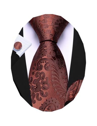 Image of Barry.Wang Paisley Tie Fashion Set Hanky Cufflinks Neckties for Men Woven Silk