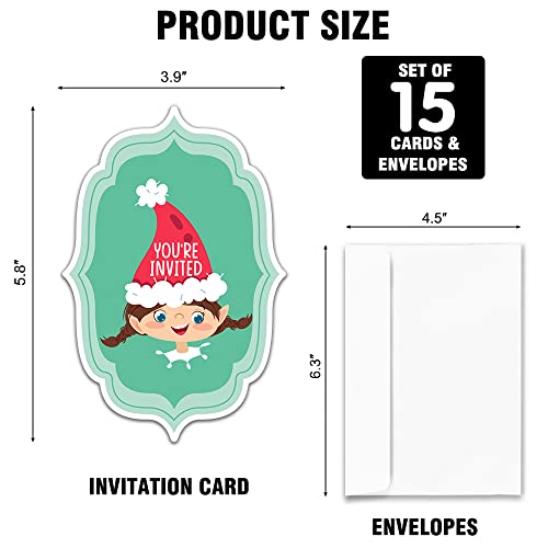 Hafhue 15 Pcs Children's Elf Shaped Fill-In Invitations Cards With Envelopes, Funny Birthday Christmas Xmas Winter New Year Party Baby Shower Invitations For Boys Girls Teens Children Adults #TOP1