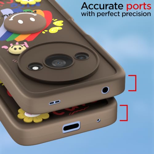 Image of Pikkme Back Cover for Redmi A3 (2024) / Redmi A3x / Poco C61 | Soft Silicone| Cute Rainbow Smile & 3D Cartoon Flower Design | Shockproof Raised Camera Protection Bumper Case (Brown)