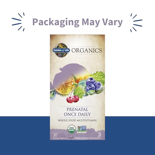Image of Garden of Life Organics Prenatal Vitamin: Folate for Energy & Healthy Fetal Development, Non-constipating Iron, Vitamin C, B6, B12, D3 - Organic, Non-GMO, Gluten-Free, Vegan, 30 Day Supply (Pack of 6)