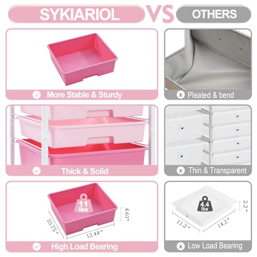 Image of SYKIARIOL Utility Cart with 5 Drawers,Storage Drawer Cart with Wooden Tabletop and Lockable Wheels,Craft Storage Trolley Cart,5-Tier Rolling Utility Cart on Wheels,Rose Pink
