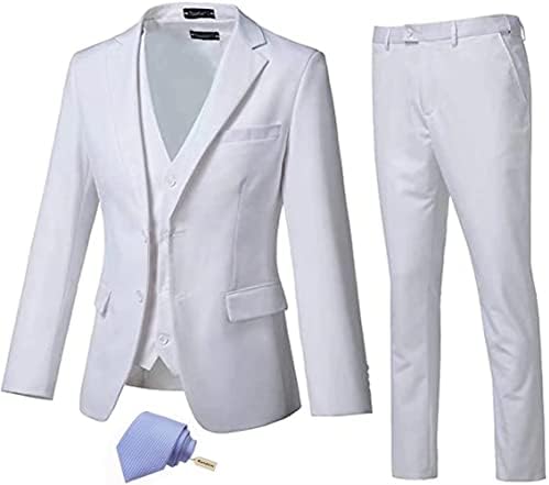 High-End Suits 3 Pieces Men Suit Set Slim Fit Groomsmen/Prom Suit for Men Two Buttons Business Casual Suit, White, Chest44''/Waist38'', X-Large