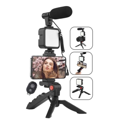 QPLOVE Kit Vidéo Smartphone, Kit Vlog Téléphone avec Lumière LED, Microphone, Support de Téléphone, Trépied, pour IPhone, Android, Youtube, Tiktok, Tournage, Vlog, Smartphone Live Broadcast