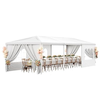 10x30 Outdoor Party Tent White Tents for Parties Heavy Duty Canopy Tent Patio Gazebo Shelter with 5 Removable Sidewalls Wedding BBQ Events Tent for Birthday Graduation Backyard Garden
