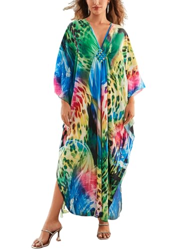 Image of KECVOT Kaftan Dresses for Women Plus Size Batwing Sleeve Caftans Long Bathing Suit Cover Up Maxi Beach Dress Loungewear