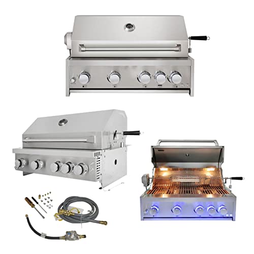 Sinda 6 Piece Modular Outdoor Kitchen Suit In Stainless Steel, W/Pizza Oven, 4 Burner Natural Gas Grill, Bbq Grill Cabinet, 24" Wine Cooler, Fridge Cabinet, Sink Cabinet (With Natural Gas Kit) #TOP2