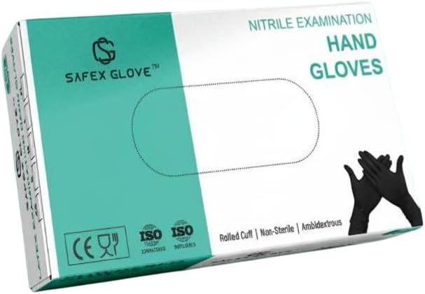 Nitrile Examination Gloves � Latex Free, Textured Grip for Wet & Dry Handling, Comfortable Fit � Suitable for Medical, Laboratory, Food Handling & General Use (Black, M)