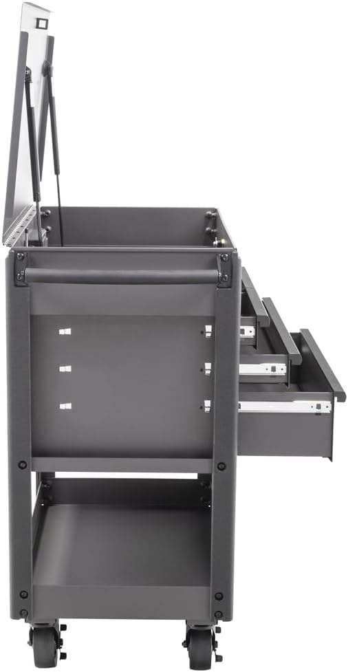 K Tool International 75150 35" Service Cart Tool Box for Garages, Repair Shops, and DIY, (4) Drawers, Locking Lid, (4) 5" Swivel Casters (2) with Brake, Protective Bumpers, Matte Finish, Grey