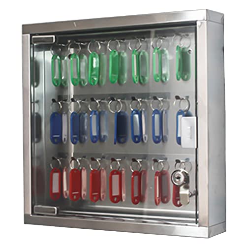 Caja de Seguridad de 48 Llaves Armario de Pared con Vidrio Transparente y Llaveros de Colores