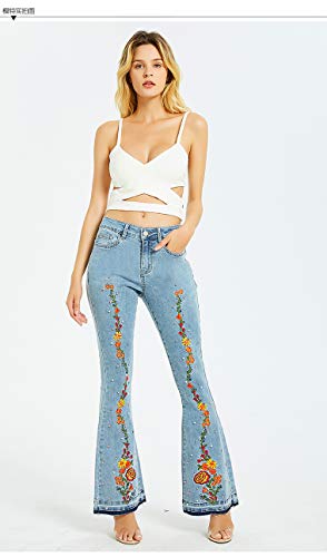 ZENTHACE Women's Embroidered Bell Bottom Jeans Stretchy Flare Denim Pants 5