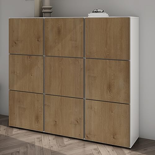 Mai & Mai Scarpiera Portascarpe 135x36x120cm, Porta Scarpe Armadio Scaffale Portascarpe 9 Ante + 18 Scomparti per Ingresso Soggiorno, Camera da Letto Schuhschrank02, Bianco opaco+Marrone chiaro