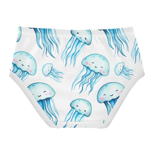 Cute Watercolor Blue Jellyfish White Panties for Girl Toddler Girls Underwear Cotton Artistic Undies Kids Briefs 2t2